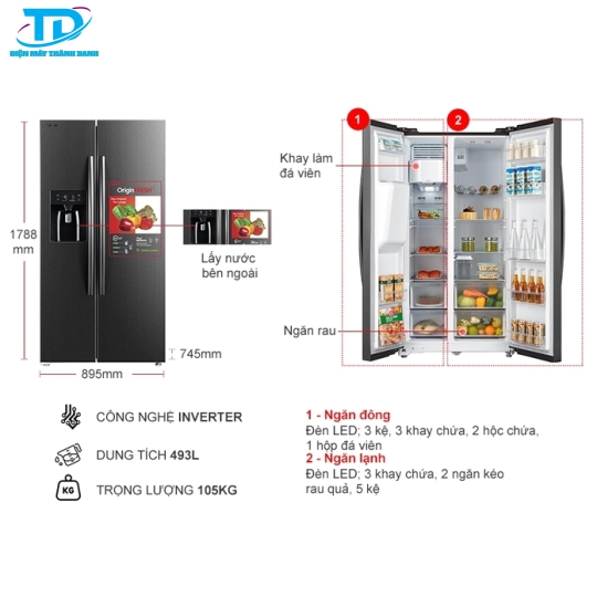 Tủ lạnh Toshiba Inverter 493 Lít GR-RS637WE-PMV(06)
