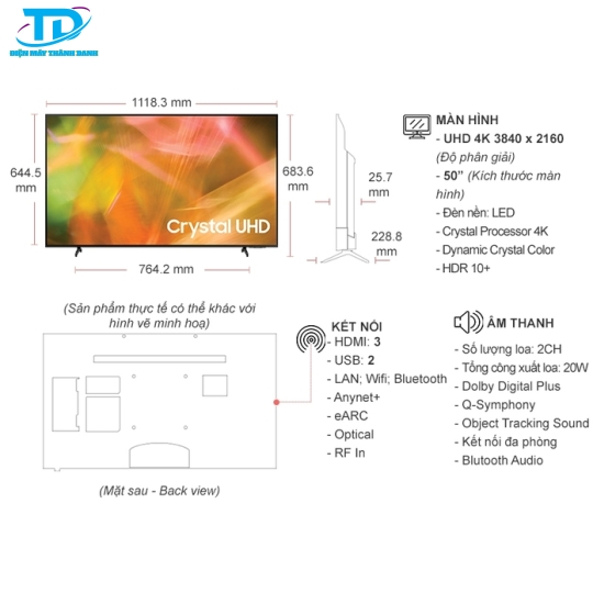 Smart Tivi Samsung 4K 50 inch UA50AU8000