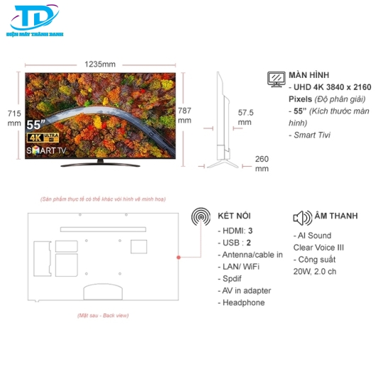 Smart Tivi LG 4K 55 inch 55UP8100PTB
