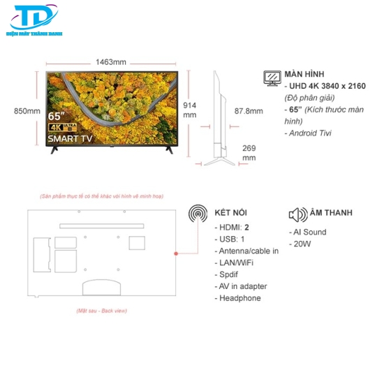 Smart Tivi LG 4K 65 inch 65UP7550PTC