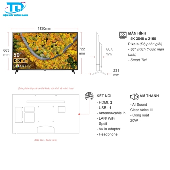 Smart Tivi LG 4K 50 inch 50UP7550PTC