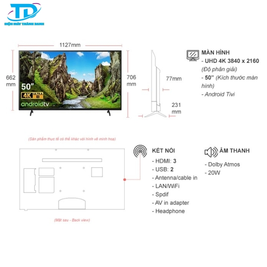 Android Tivi Sony 4K 50 inch KD-50X75