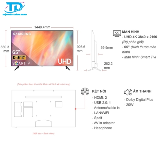 Smart Tivi Samsung 4K 65 inch UA65AU7700