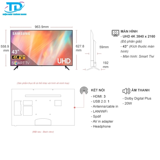 Smart Tivi Samsung 4K 43 inch UA43AU7700 