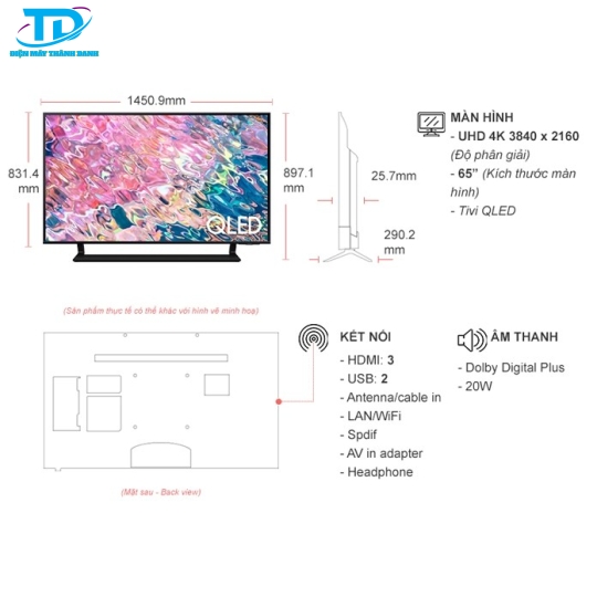 Tivi Smart  QLED Samsung 4K 65 inch QA65Q60BA