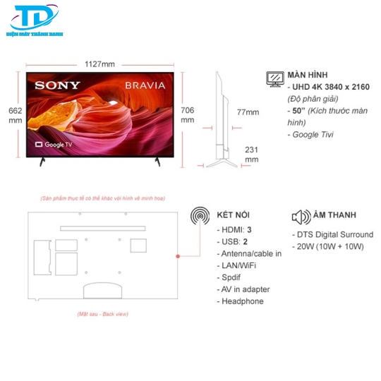 Google Tivi Sony 4K 50 inch KD-50X75K 