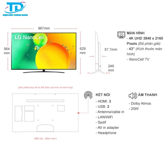 Smart Tivi NanoCell LG 4K 43 inch 43NANO76SQA