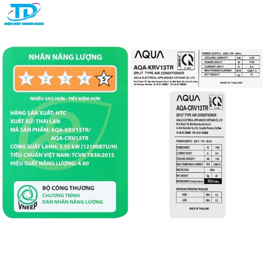 Máy lạnh Aqua Inverter 1.5 HP AQA-KCRV13TR