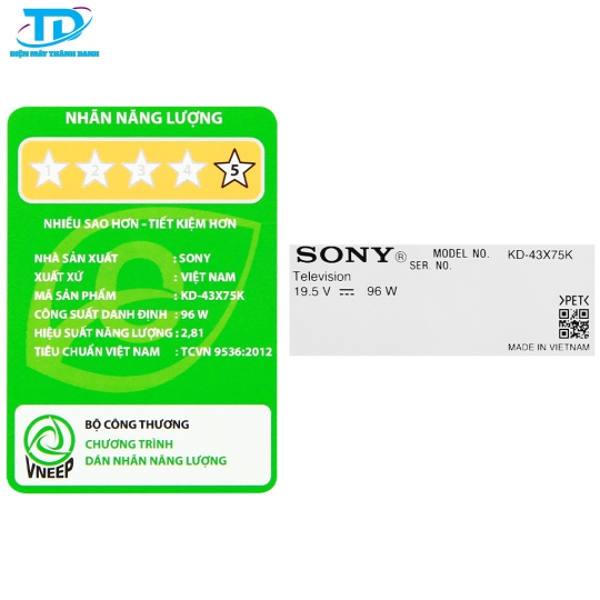 Google Tivi Sony 4K 43 inch KD-43X75K 