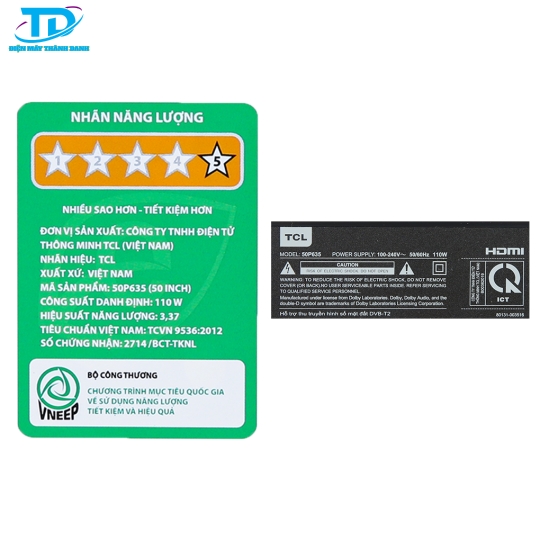 Google Tivi TCL 4K 50 inch 50P635 