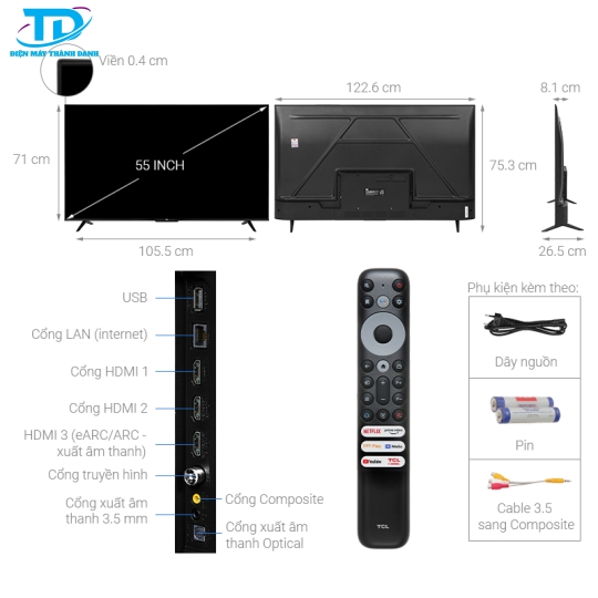 Google Tivi TCL 4K 55 inch 55P635 