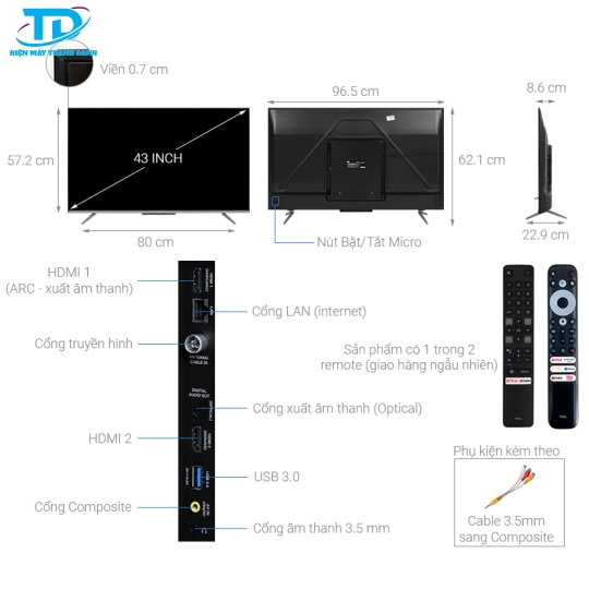 Android Tivi TCL 4K 43 inch 43P725 