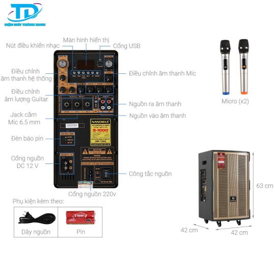 Loa Kéo Nanomax S-1000 Bass 30cm 450W Karaoke Bluetooth