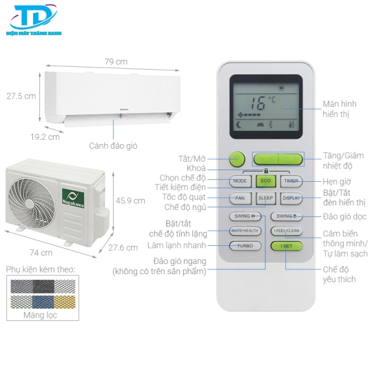 Máy lạnh Nagakawa Inverter 1.5 HP NIS-C12R2T28