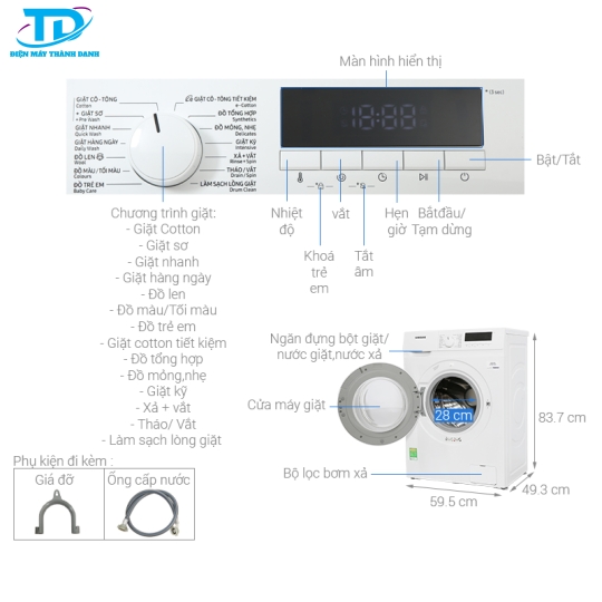 Máy giặt Samsung Inverter 8kg WW80T3020WW/SV