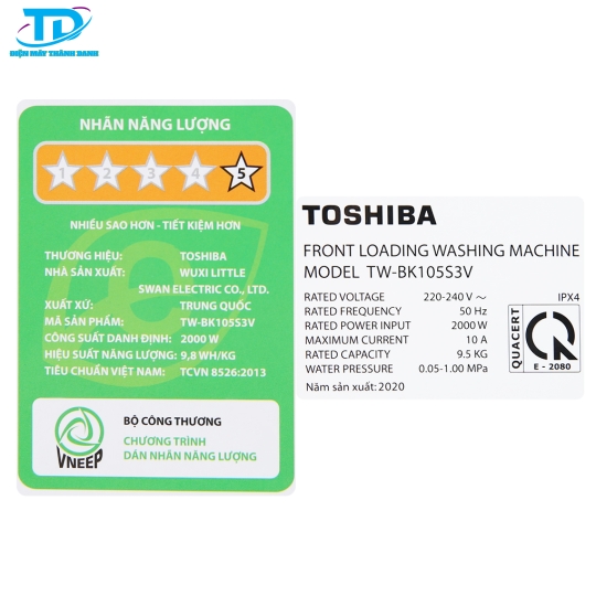 Máy giặt Toshiba Inverter 9.5 Kg TW-BK105S3V(SK) 