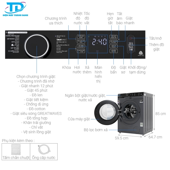 Máy giặt Toshiba Inverter 10.5 Kg TW-BK115G4V (MG)